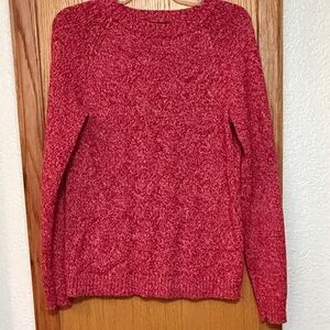 Lands' End Drifter Women's Red Crew Neck Basket Weave Knit Sweater